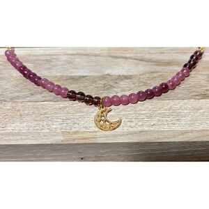 Handmade EarthTone Beaded Moon Charm Bracelet Gold Tone 8 Inch Celestial Jewelry